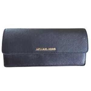 Michael Kors Jet Set Travel Double Top Zip Black Leather Wallet Purse